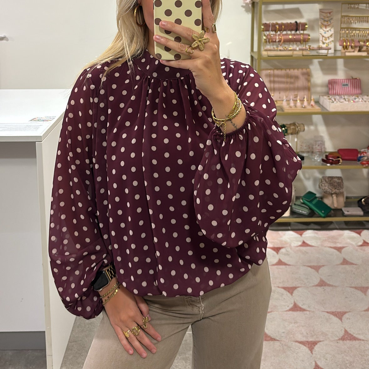 Bordeaux Polkadot Blouse