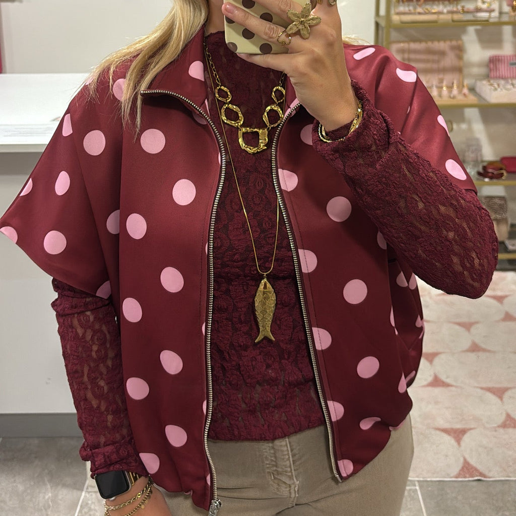 Polkadot Zipper Vest Mouwloos - Bordeaux