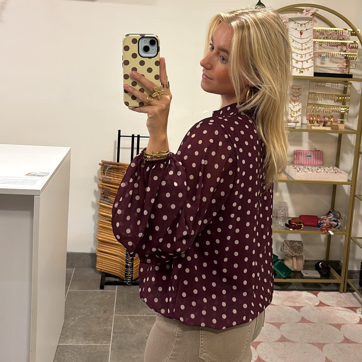 Bordeaux Polkadot Blouse