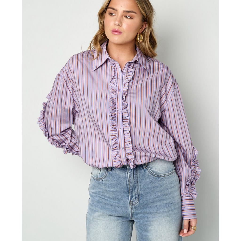 Striped Ruffle Blouse - Lilac