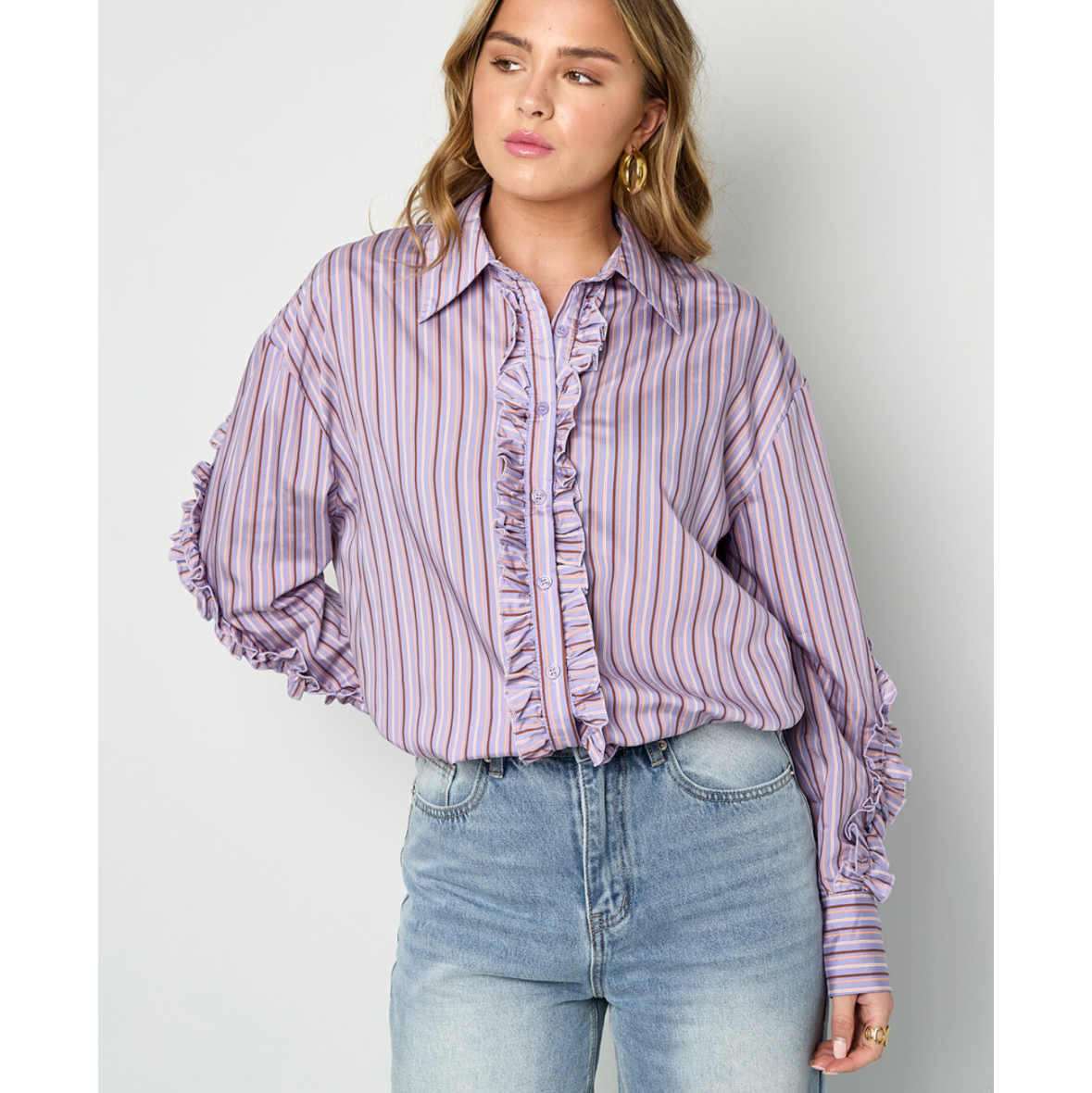 Gestreepte Blouse met ruches - Lila