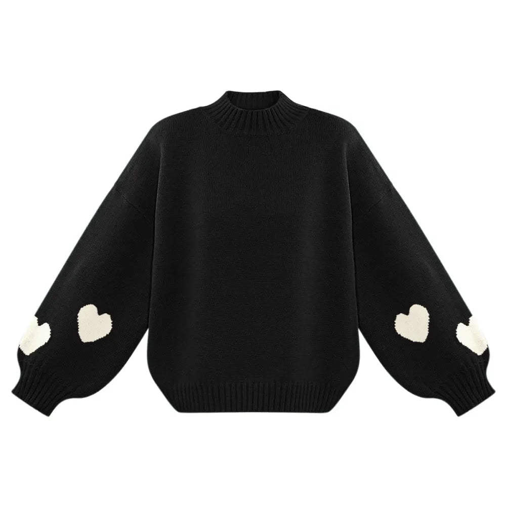 Gebreide Trui Met Hartjes Zwart - Knit Pip