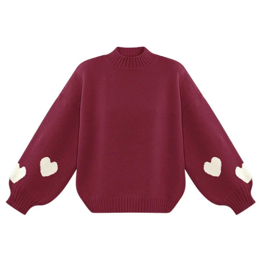Gebreide Trui Met Hartjes Bordeaux - Knit Pip