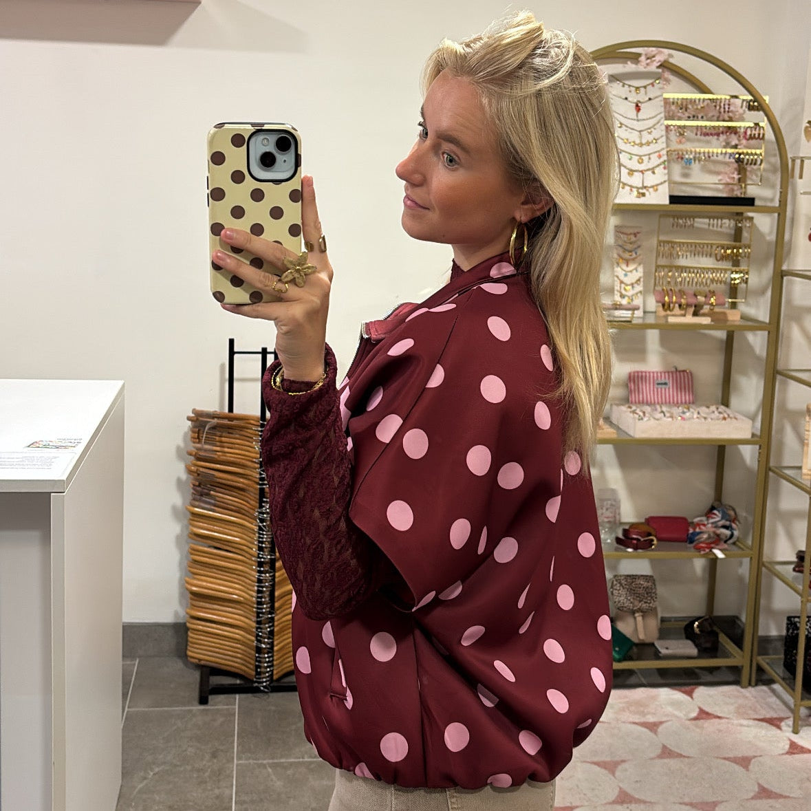 Polkadot Zipper Vest Mouwloos - Bordeaux