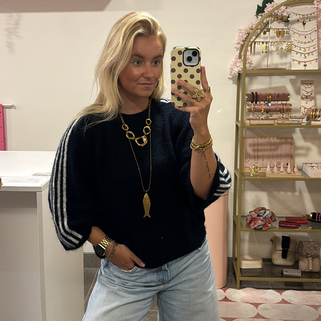 Oversized Sweater Navy Met Witte Strepen