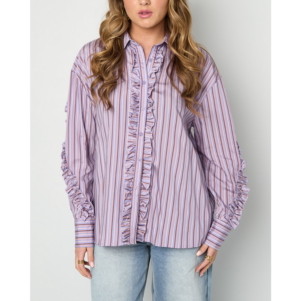 Striped Ruffle Blouse - Lilac