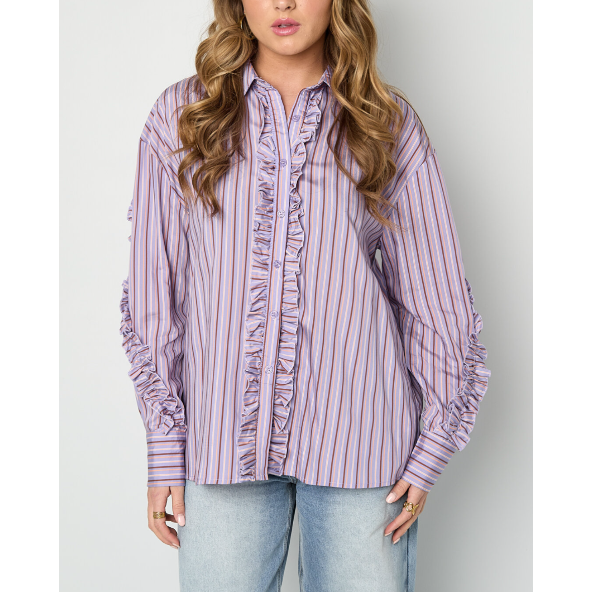 Gestreepte Blouse met ruches - Lila