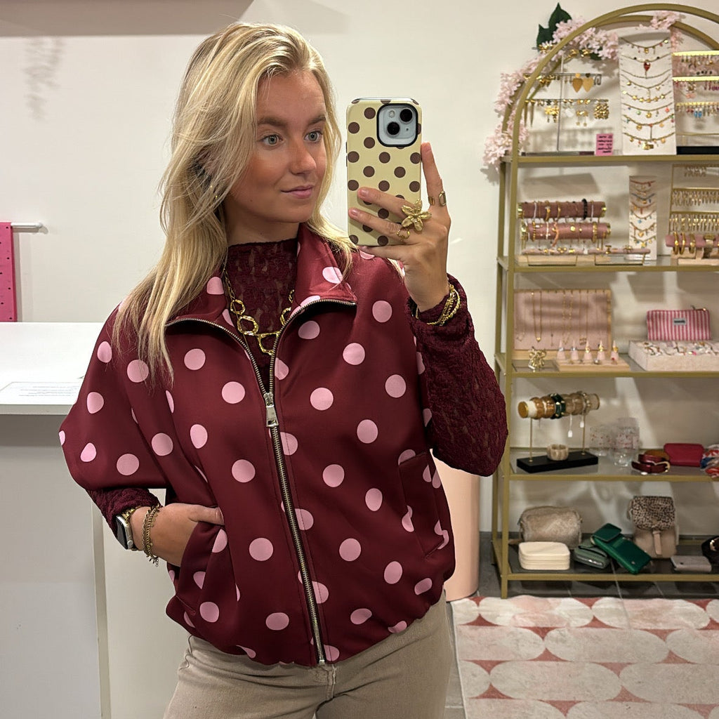 Polkadot Zipper Vest Mouwloos - Bordeaux
