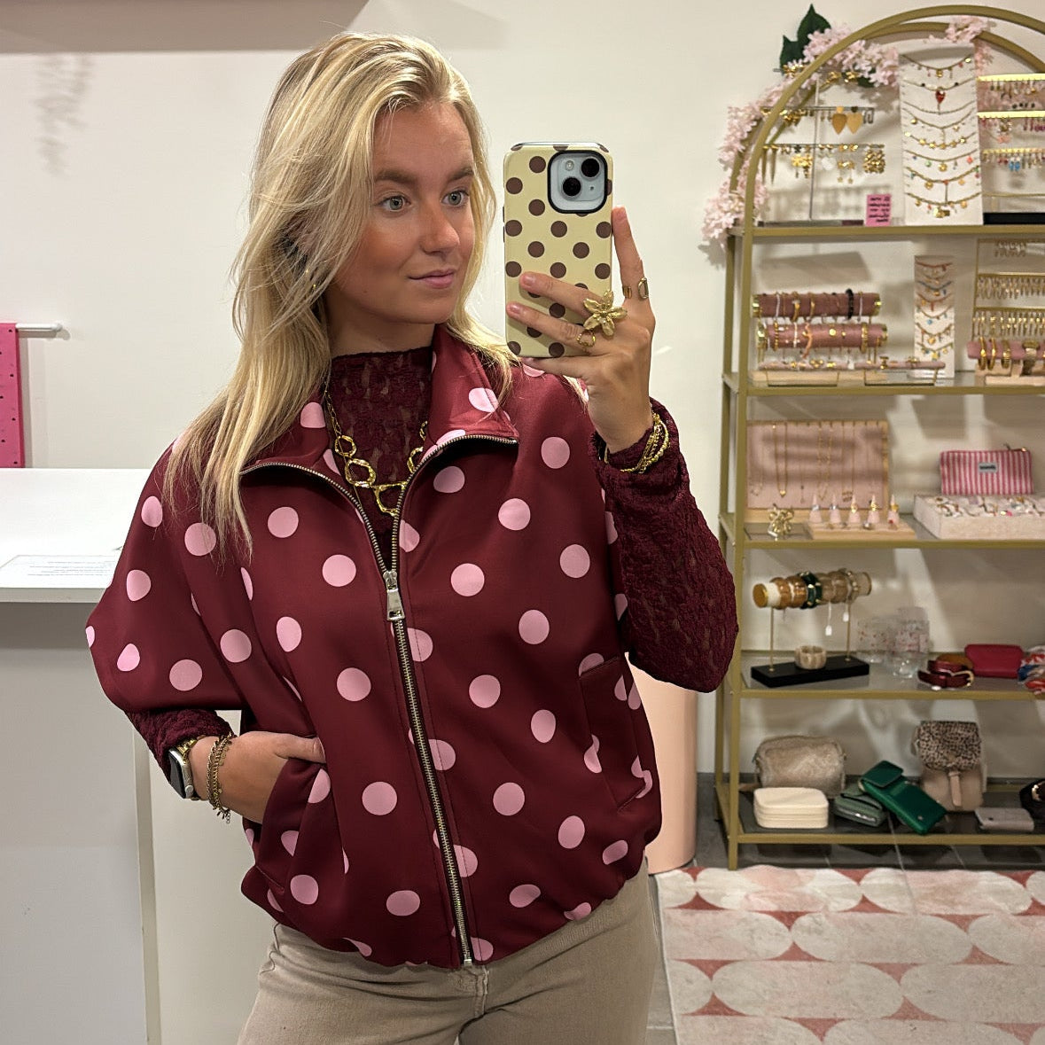 Polkadot Zipper Vest Mouwloos - Bordeaux