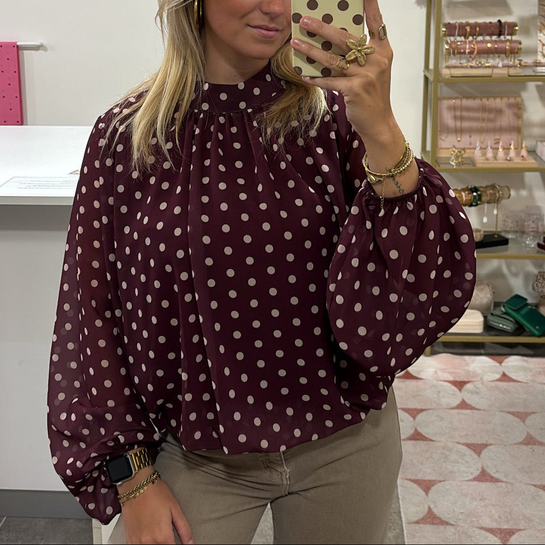 Bordeaux Polkadot Blouse