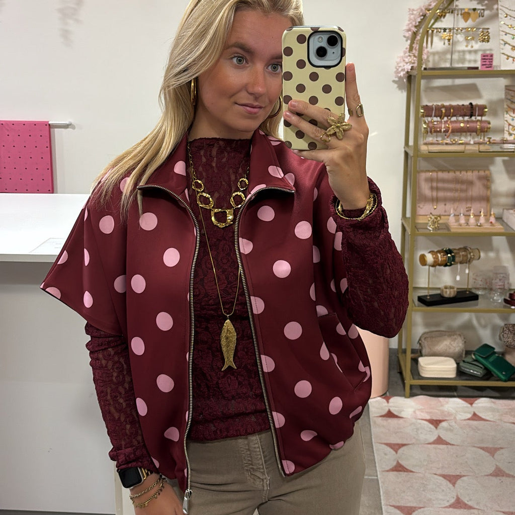 Polkadot Zipper Vest Mouwloos - Bordeaux