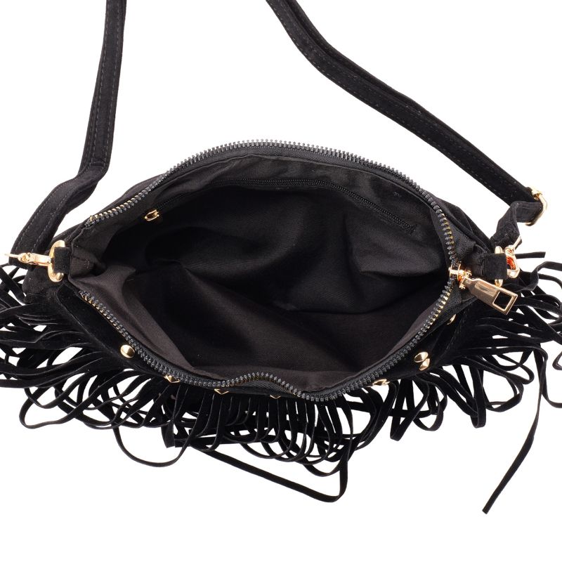 Macy Bag met Franjes en Studs - Zwart