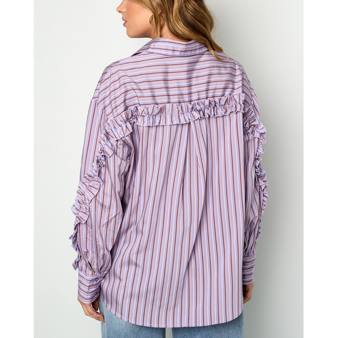 Gestreepte Blouse met ruches - Lila