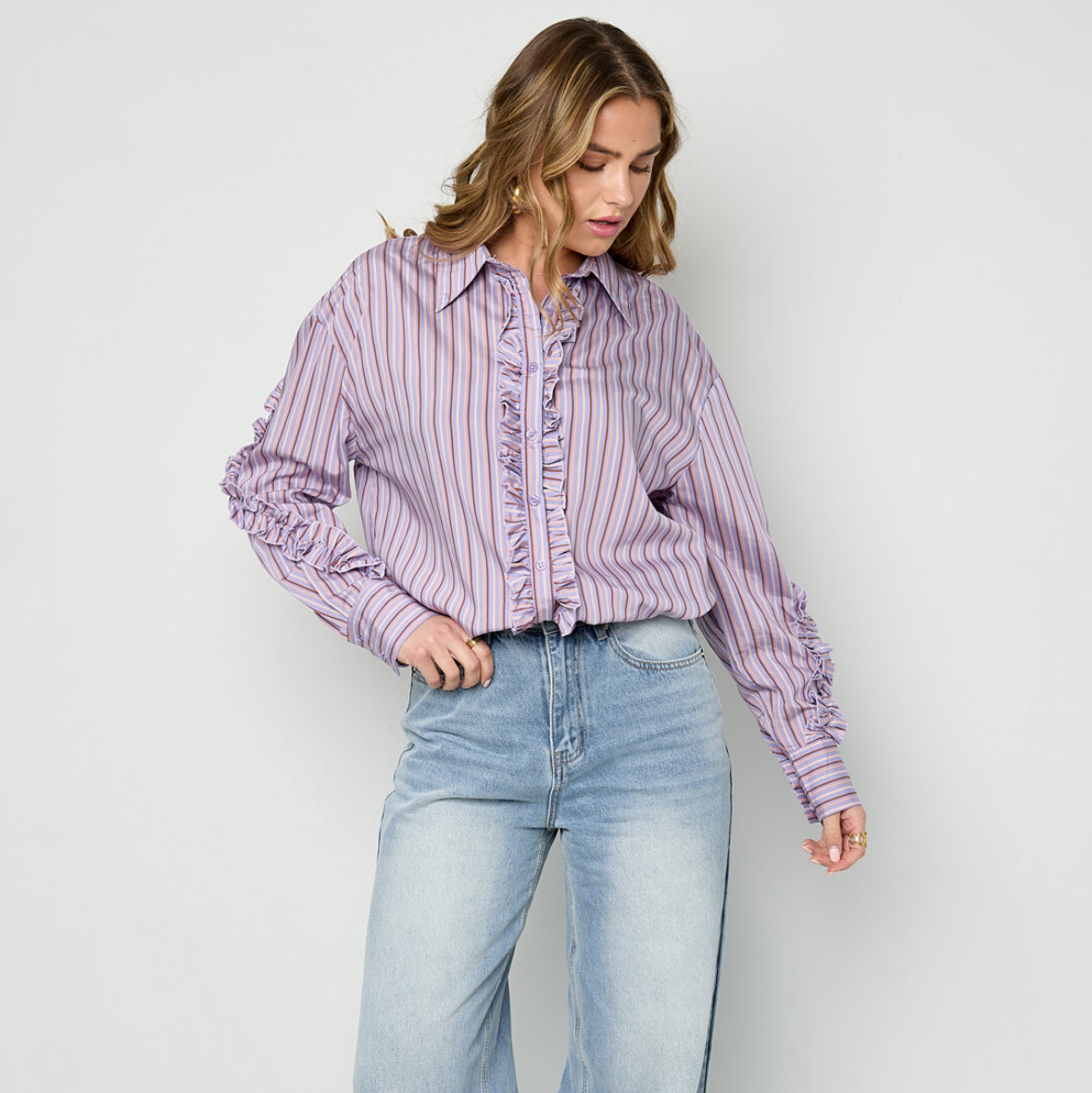 Gestreepte Blouse met ruches - Lila