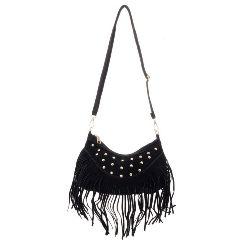 Macy Bag with Fringes and Studs - Black